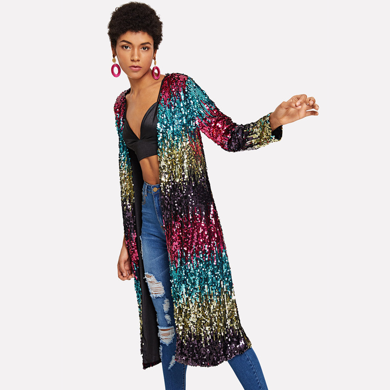 

Sequin Open Front Outerwear, Multicolor