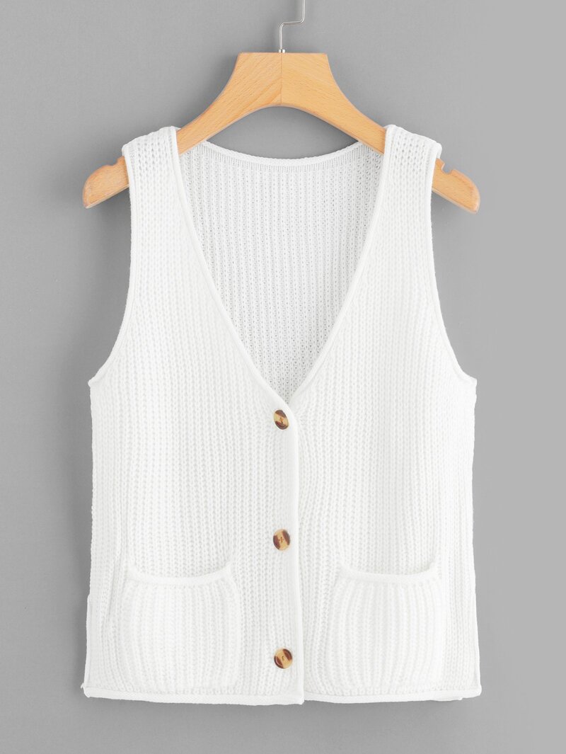 

Single-breasted Solid Sweaters, White