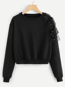 Contrast Mesh And Beaded Sweatshirt