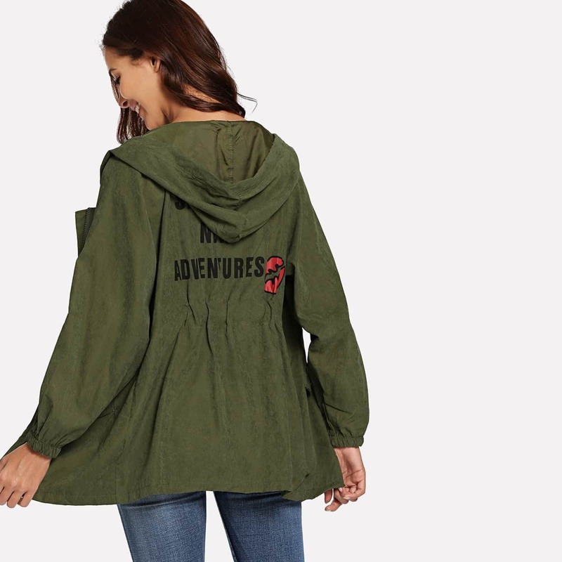 

Letter Graphic Hooded Utility Jacket, Army green