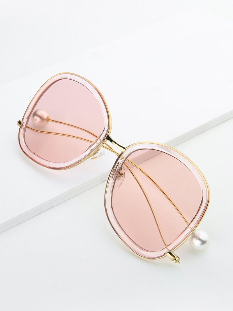 

Metal Frame Flat Lens Sunglasses, Pink