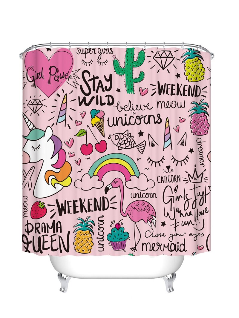 

Cartoon Shower Curtain With 12pcs Hook, Multicolor