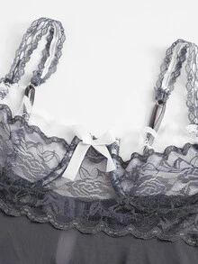 Contrast Lace Slips Set - Dark Grey - View 4