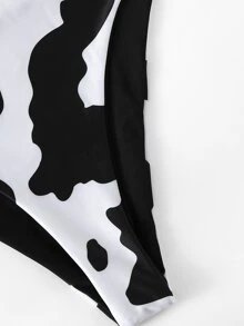 Cow Print Bikini Set Tank Top & High Cut Bottom 2 Pieces Bikini Summer Beach - Black and White - View 6