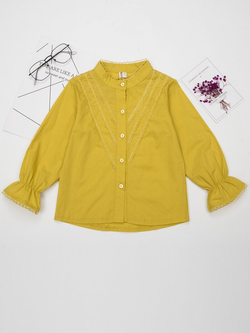 

Girls Lace Trim Blouse, Yellow