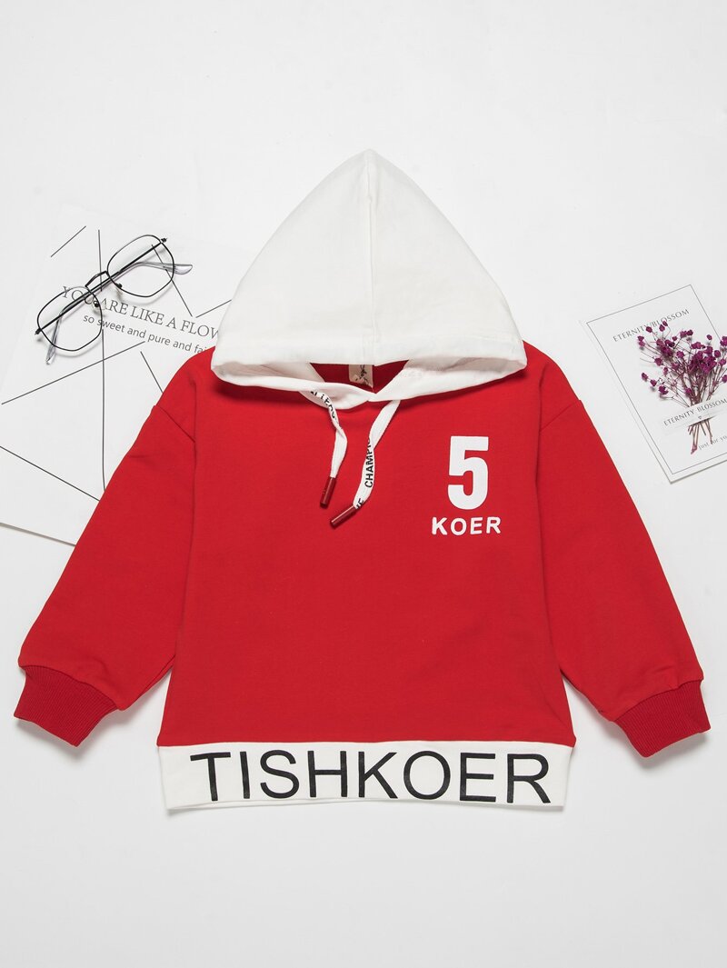 

Boys Contrast Hooded Sweatshirt, Red