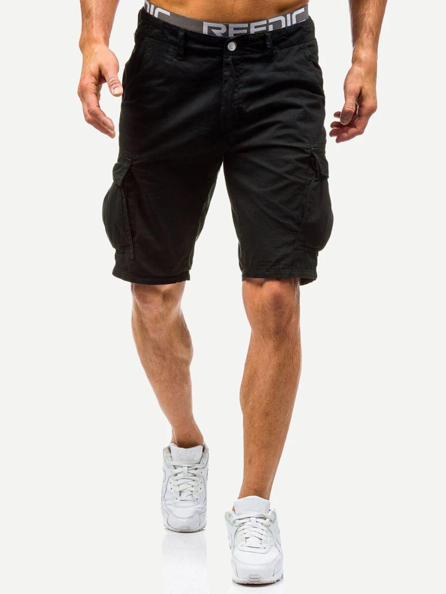 Manfinity Men Pocket Decoration Plain Shorts - Black - View 1