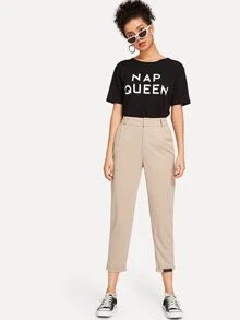 SHEIN Privé 卡其色優雅簡約長褲 - 卡其色 - 查看 4