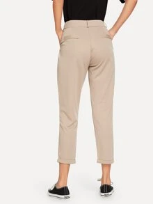 SHEIN Privé 卡其色優雅簡約長褲 - 卡其色 - 查看 2