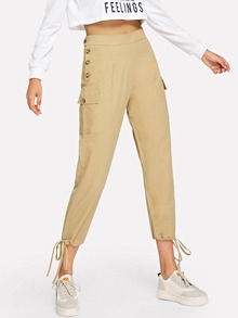 Drawstring Hem Button Side Pants