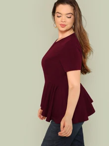 SHEIN เสื้อเบลาส์ Plus Size นัวเนียเหม เรียบง่าย เบอร์กันดี สง่างาม - สีไวท์แดงหม่น/สีเบอร์กันดี - ดู 3