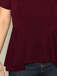 SHEIN เสื้อเบลาส์ Plus Size นัวเนียเหม เรียบง่าย เบอร์กันดี สง่างาม - สีไวท์แดงหม่น/สีเบอร์กันดี - ดู 4