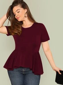 SHEIN เสื้อเบลาส์ Plus Size นัวเนียเหม เรียบง่าย เบอร์กันดี สง่างาม - สีไวท์แดงหม่น/สีเบอร์กันดี - ดู 1
