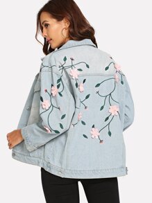 Flower Appliques Denim Jacket