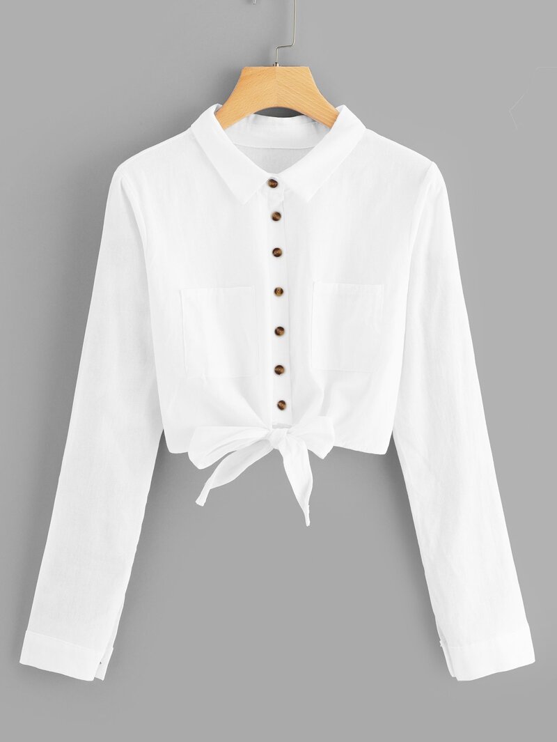 

Single Breasted Knot Hem Blouse, White