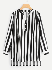 Striped Dip Hem Shirt Dress