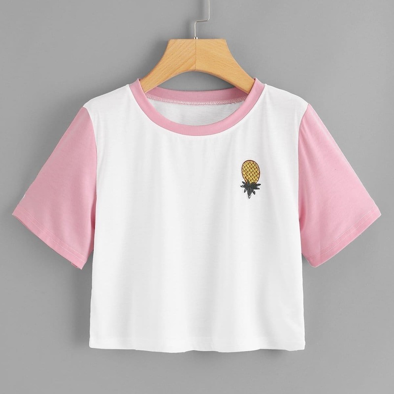 

Pineapple Embroidery Crop Tee, White