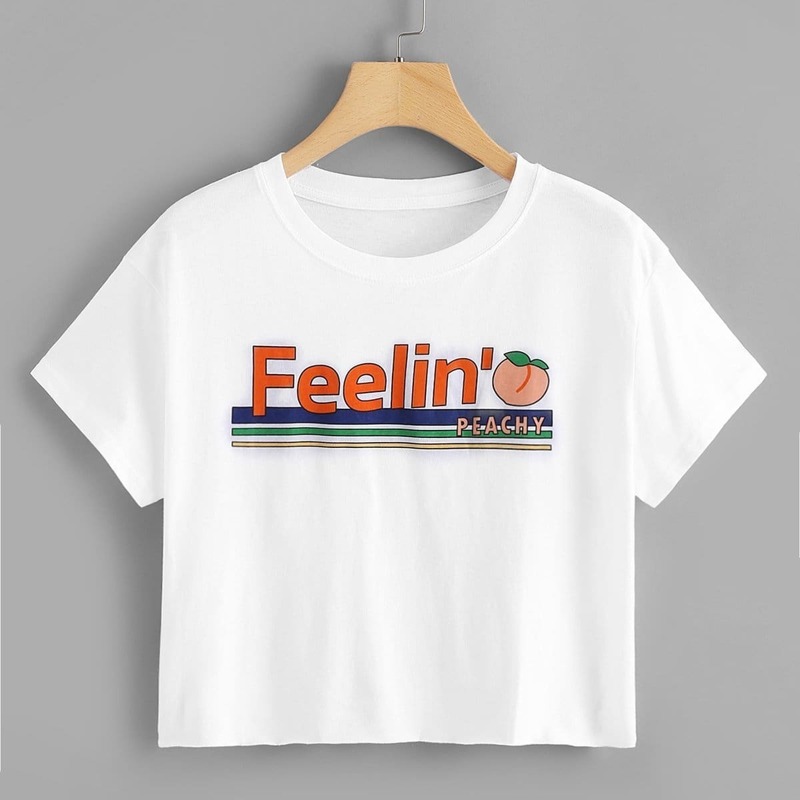 

Letter Print Crop Tee, White