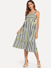 Striped Ruffle Hem Cami Top Dress