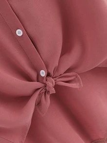 SHEIN LUNE Rolled Cuff Knotted Hem Shirt - Rusty Rose - View 3