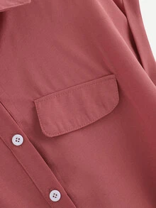 SHEIN LUNE Rolled Cuff Knotted Hem Shirt - Rusty Rose - View 4