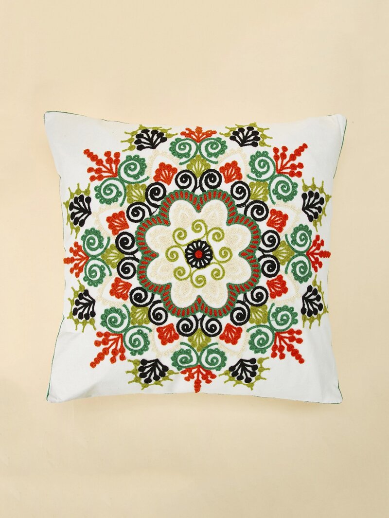 

Flower & embroidery Print Pillowcase Cover 1PC, Multicolor