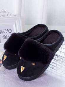 Contrast Faux Fur Fluffy Slippers