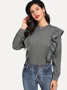 Solid Ruffle Hem Blouse