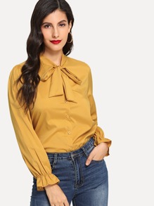 Solid Tie Neck Blouse