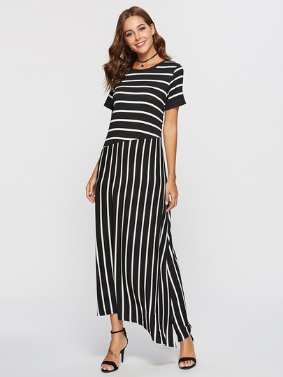 Striped Asymmetrical Hem Dress pictures