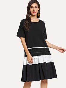 Colorblock Ruffle Hem Dress