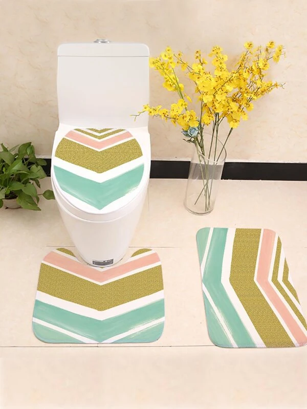 Chevron Print Bathroom Rug Set 3pcs For Sale Australia New