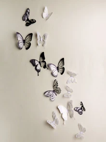 Adhesivo decorativo de pared con maripposas en 3D - 18 piezas - Blanco y Negro - Ver 3