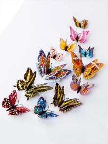 Set de 12 piezas Pegatinas de pared de mariposas 3D, pegatinas modernas de mariposas de PVC para boda, hogar, pegatinas, decoración de pared, calcomanía de vinilo para decoración del hogar, artículos de decoración de primavera para refrescar tu hogar, pegatinas de decoración de festivales, regalos de cumpleaños y graduación - Multicolor - Ver 1