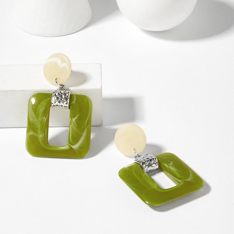 

Open Square Design Drop Earrings 1pair, Green