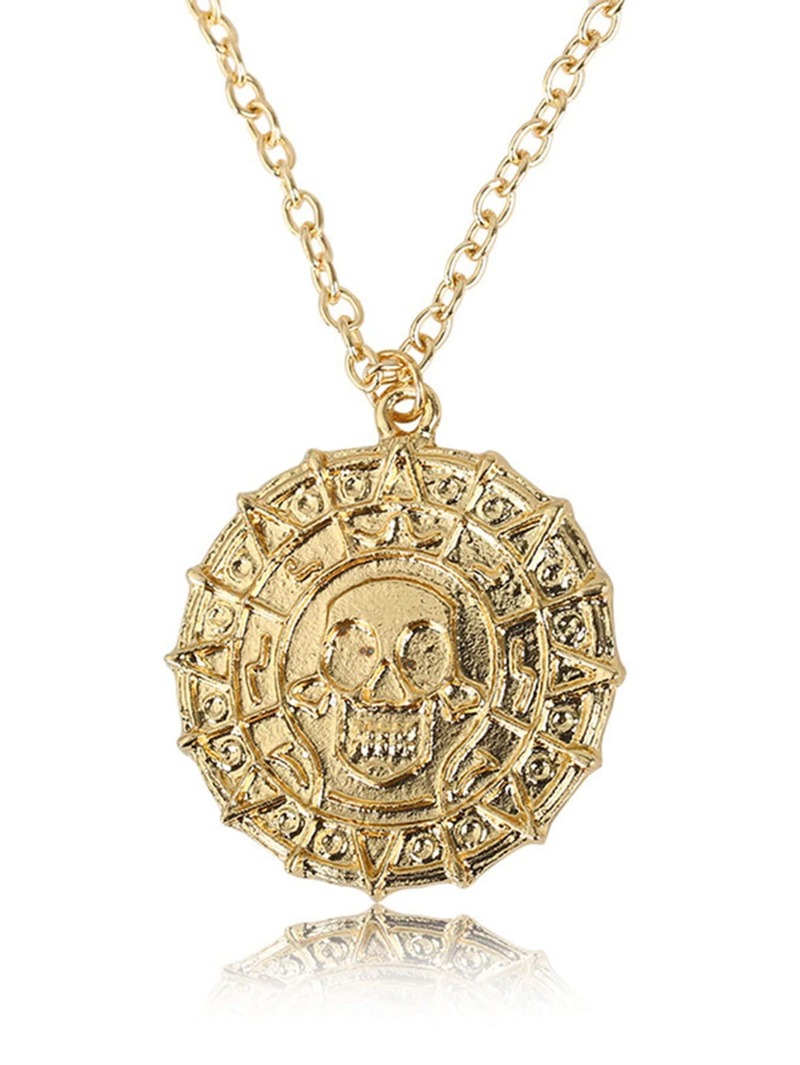 

Men Skeleton Engraved Round Pendant Necklace, Gold