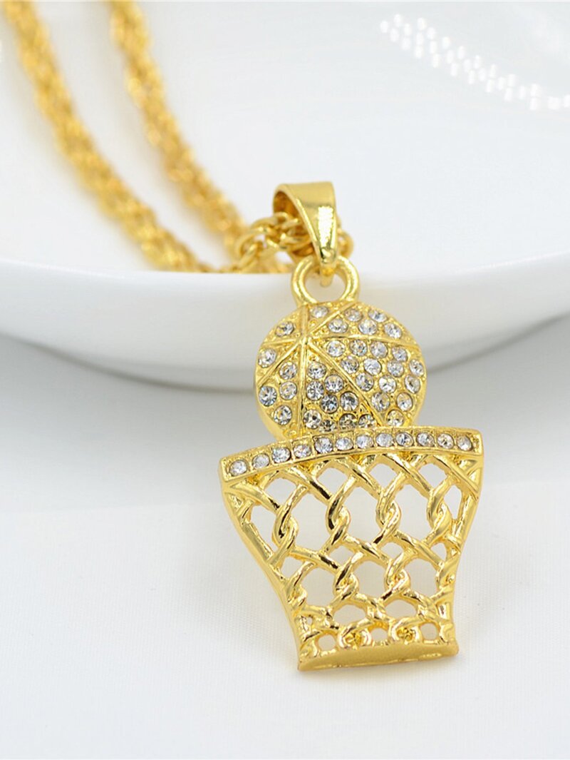 

Men Rhinestone Ball Pendant Necklace, Gold