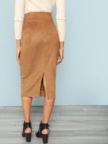 SHEIN Zip Back Tie Waist Wrap Skirt - Camel - View 2