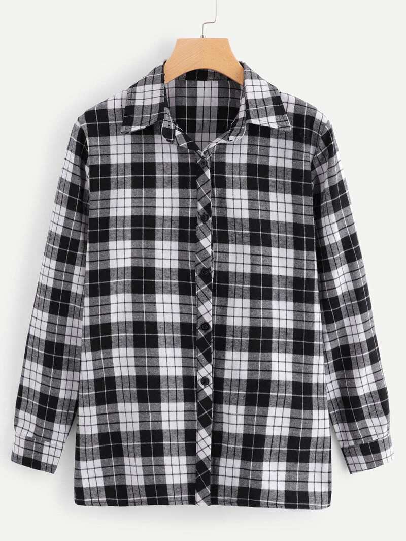 

Single Breasted Plaid Blouse, Black and white