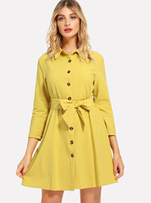 Single Breasted Self Tie Waist Dress