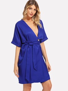 Self Tie Waist Button Wrap Dress