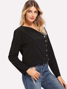 Solid Single-breasted Blouse