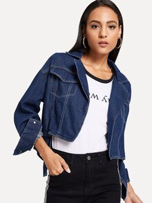 Solid Pocket Decoration Denim Jacket