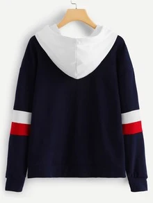 休閒撞色海軍藍連帽T - 藏蓝色 - 查看 2