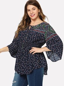 Plus Ornate Print Elastic Waist Top