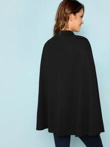 SHEIN Double Button Mock Poncho Coat - Black - View 2