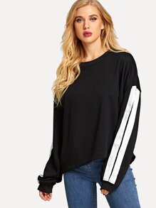 Pocket Back Contrast Stripe Sweatshirt