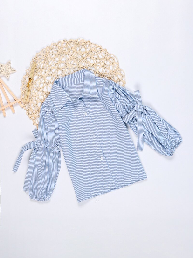 

Girls Knot Detail Striped Blouse, Blue