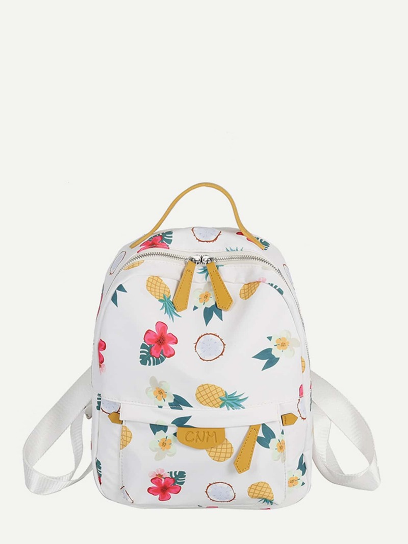 

Fruit Print Satchel Backpack, White