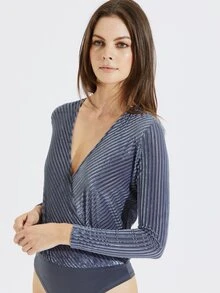 Velvet Drape Bodysuit - Grey - View 3